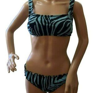 WOMEN Black and Teal 2-Piece Set Bikini Swim Suit (Size MEDIUM) Panty Liner...